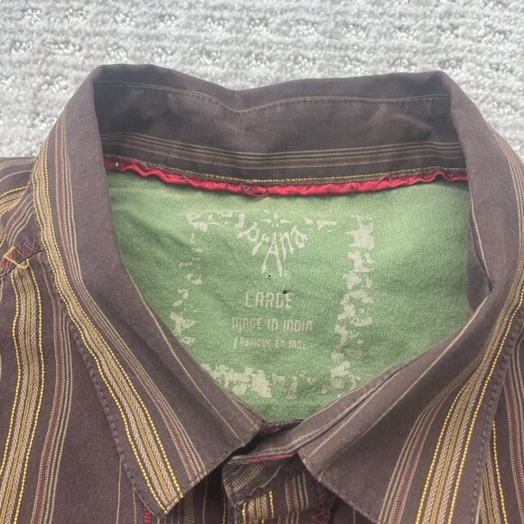 PRANA Button Up Shit Long Sleeve Men Large L Brown Stripe Casual - Picture 3 of 7